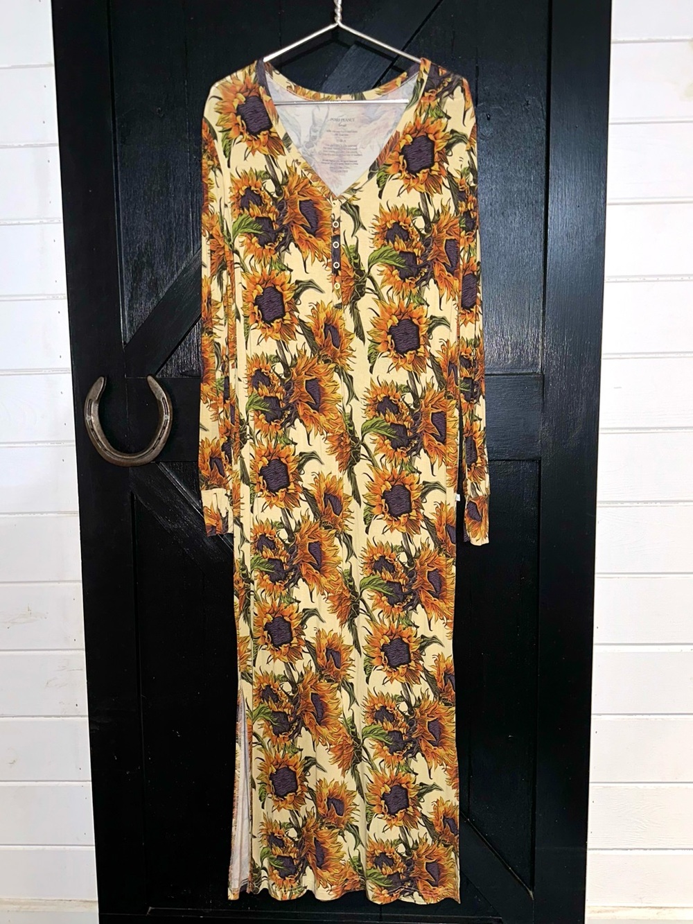 Posh Peanut Women’s Arev Sunflower Bamboo Maxi Dress Snap V-Neck Size Small